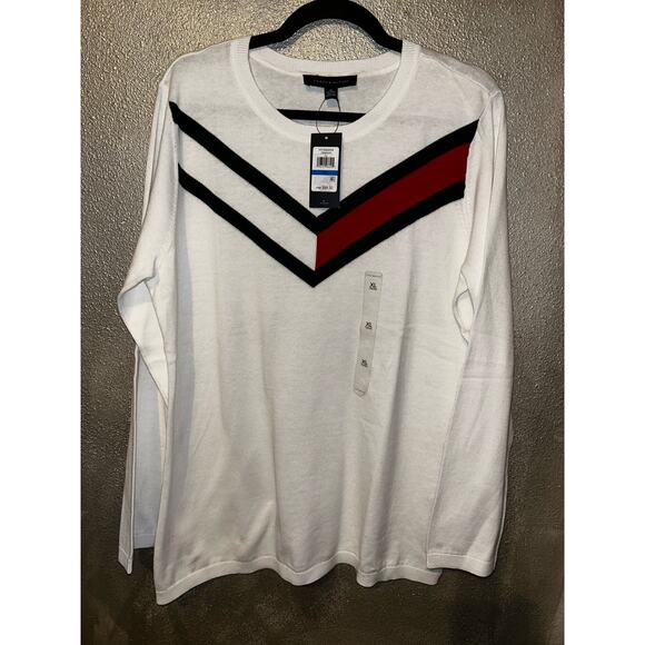 Tommy Hilfiger Ivy Retro Sweater White Red Black XL Women’s Pullover NWT - Picture 2 of 10